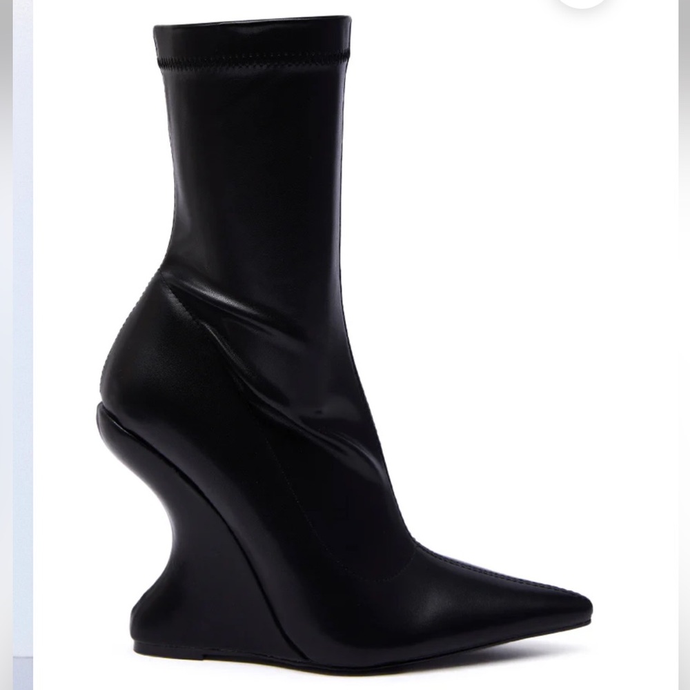 Black Sculptural Wedge Sock Boot - Women